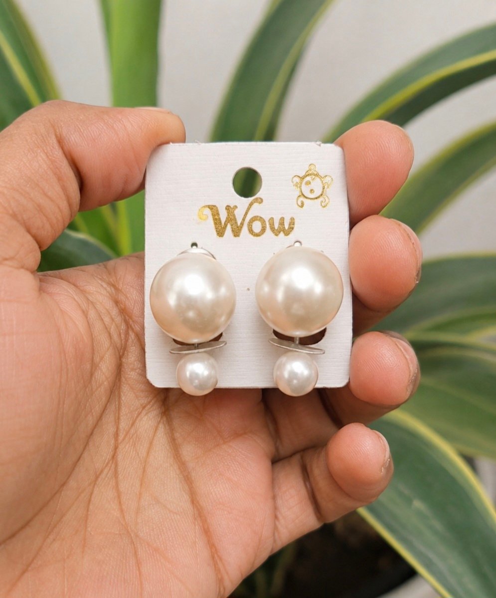 Double Pearl Front & Back Stud Earrings | FA30 Ivory White Double Pearl Front and Back Stud Earrings FA30 | MRJA Vastrahara