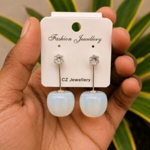 Opal White Crystal Stud Silver Tone Drop Earrings TV02 | MRJA Vastrahara