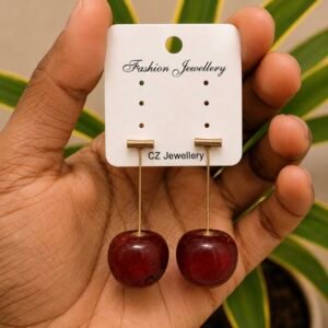 Deep Cherry Red Long Drop Earrings with Gold Tone Bars FA48 | MRJA Vastrahara