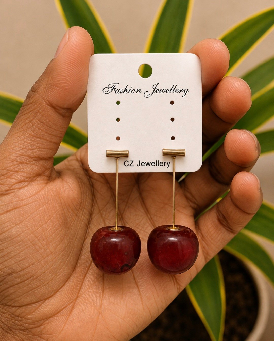 Cherry Red Long Drop Earrings | FA48 Deep Cherry Red Long Drop Earrings with Gold Tone Bars FA48 | MRJA Vastrahara