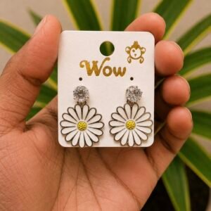 White Daisy Flower Drop Earrings with Crystal Studs FA06 | MRJA Vastrahara