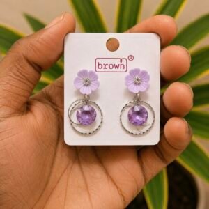 Lavender Floral Crystal Silver Tone Hoop Drop Earrings MF08 | MRJA Vastrahara