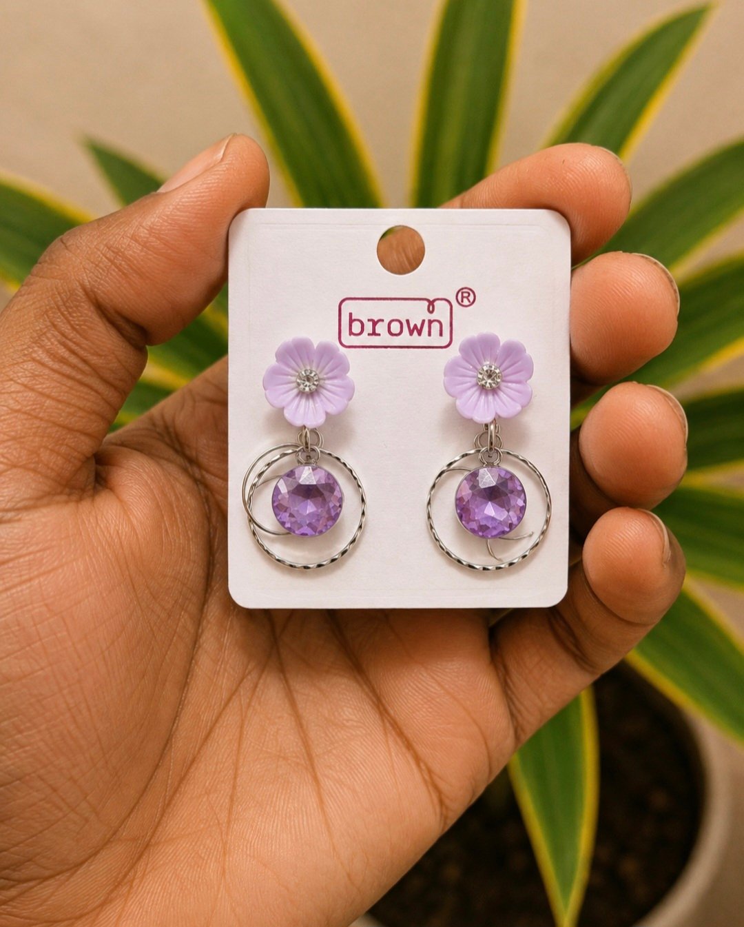 Lavender Floral Crystal Drop Earrings | MF08 Lavender Floral Crystal Silver Tone Hoop Drop Earrings MF08 | MRJA Vastrahara