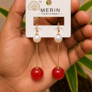 Red and Ivory Pearl Long Drop Earrings PF14B | MRJA Vastrahara