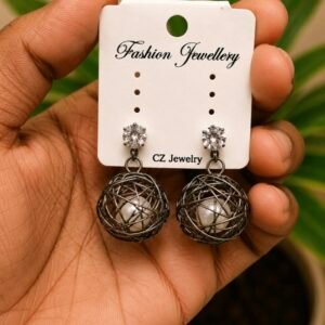 Black Wire Cage Pearl Drop Earrings MR001 | MRJA Vastrahara