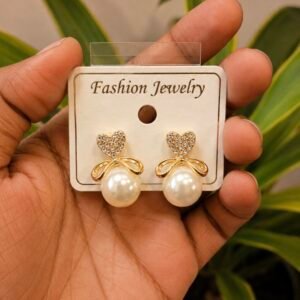 Crystal Heart Bow Pearl Stud Earrings MF39 | MRJA Vastrahara