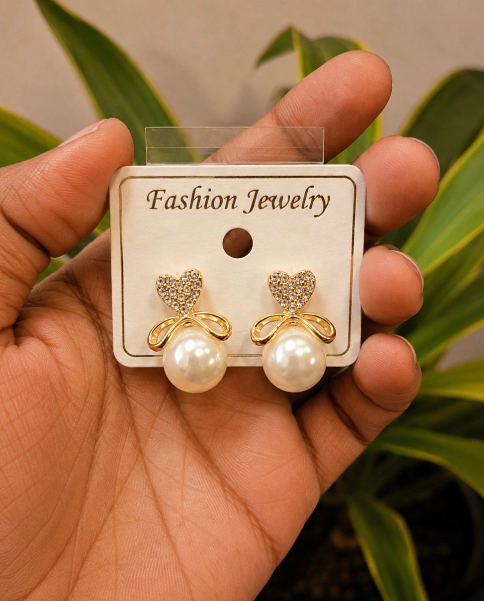 Crystal Heart Bow Pearl Stud Earrings | MF39 Crystal Heart Bow Pearl Stud Earrings MF39 | MRJA Vastrahara