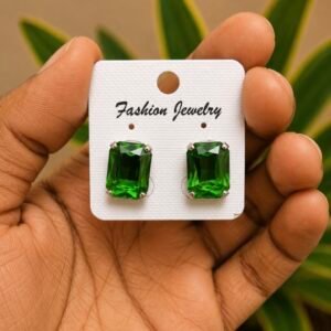 Emerald Green Crystal Rectangle Stud Earrings ST26A | MRJA Vastrahara