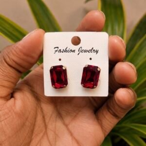 Ruby Red Crystal Rectangle Stud Earrings ST26B | MRJA Vastrahara