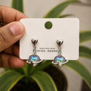 Iridescent Heart Planet Drop Earrings | MRJA Vastrahara