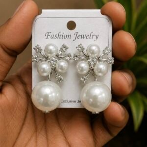 Crystal Pearl Statement Drop Earrings | MRJA Vastrahara