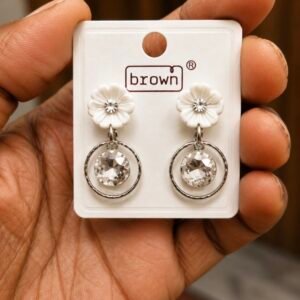 White Floral Crystal Circle Drop Earrings | MRJA Vastrahara