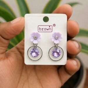 Lilac Flower Crystal Drop Earrings | MRJA Vastrahara