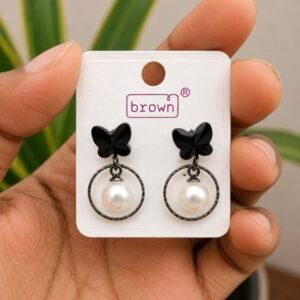 Black Butterfly Pearl Drop Earrings | MRJA Vastrahara