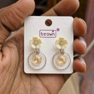 Ivory Flower Crystal Circle Drop Earrings | MRJA Vastrahara