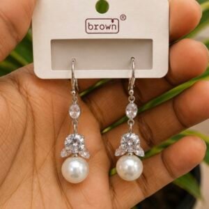 Silver Crystal Pearl Drop Earrings | MRJA Vastrahara