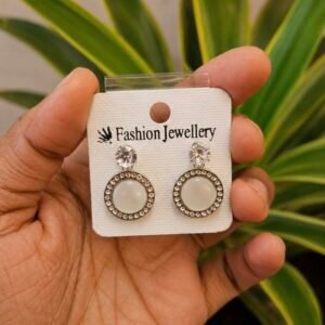 White Pearl Crystal Round Earrings | MRJA Vastrahara