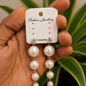 Graduated White Pearl Long Drop Earrings | MRJA Vastrahara