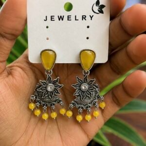 Yellow Beaded Oxidised Statement Earrings | MRJA Vastrahara