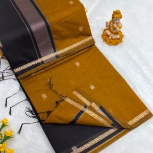 Mustard Gold Maheshwari Silk Saree with Black Contrast Border| MAH01