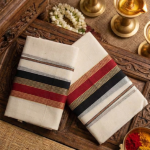 Kerala Onam Set Mundu with Black Maroon and Golden Kasavu Border – KH04A | MRJA Vastrahara