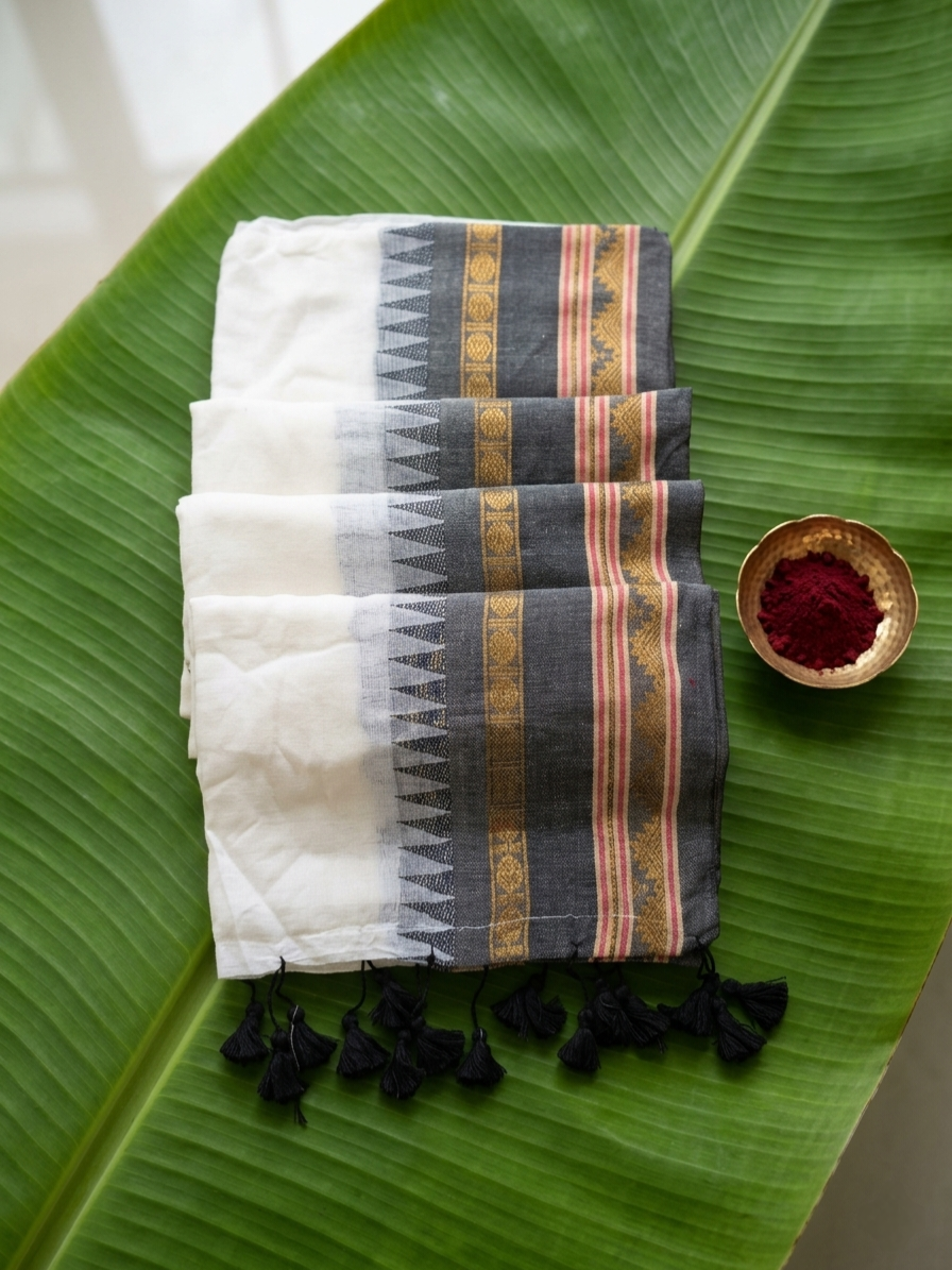 image c3842e6 Off-White Mul Cotton Onam Saree with Black and Golden Traditional Woven Border – BN14 | MRJA Vastrahara
