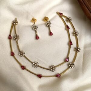 Ruby Red and White Stone Gold-Plated Necklace Set MNK29