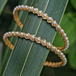 Home Gold Plated White Pearl Bangles P346