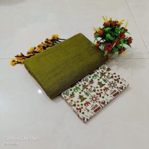 Home Mehendi Green Khadi Cotton Saree with Tribal Print Blouse RCZ01C