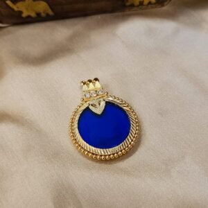 P478D Round Royal Blue Enamel Traditional Gold Tone Pendant