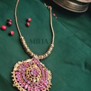 Home Premium Gold Plated Ruby Pink Stone Pendant Necklace SKC06