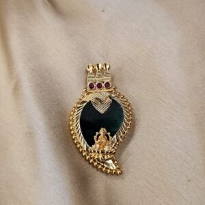 P476B Traditional Lakshmi Pendant with Green Enamel Design