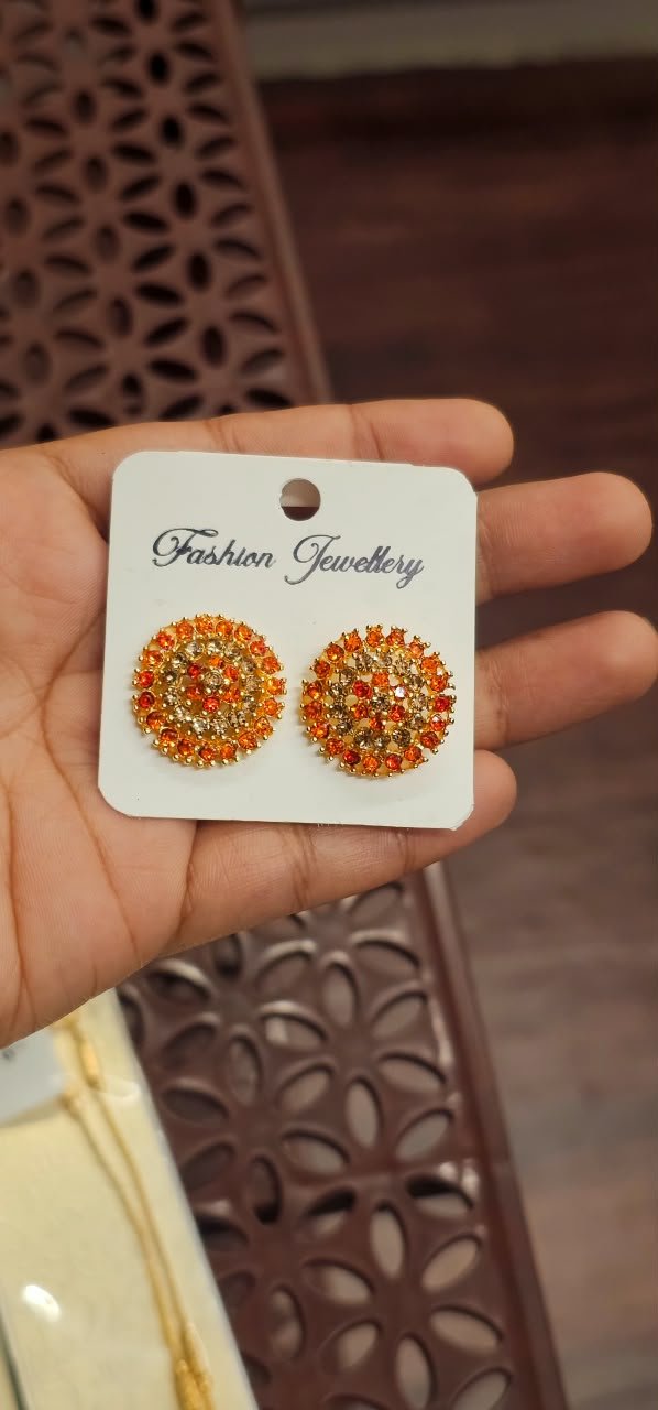 img 20261025 wa0010 Circular Sparkling Orange and Amber Stone Stud Earrings in Gold Finish – MF85