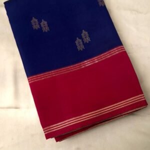 Dark Blue soft silk saree with red border and gold stripes – MRJ102