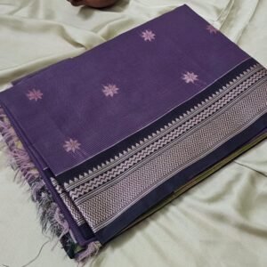 Pure Handloom Silk Cotton Saree in Deep Purple with Contrast Lime Green Zari Pallu – MHP25