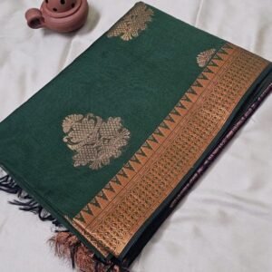 Pure Handloom Silk Cotton Saree in Bottle Green with Contrast Purple Zari Pallu – MHP30