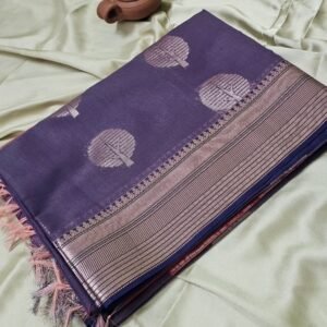 Pure Handloom Silk Cotton Saree in Dusky Violet with Contrast Rani Pink Zari Pallu – MHP31